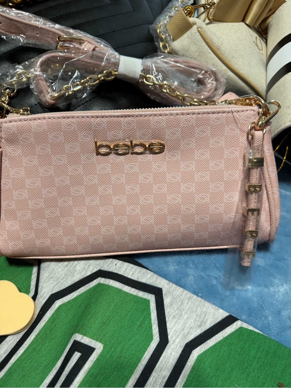 bebe Blush Pink Signature Chain Strap Crossbody